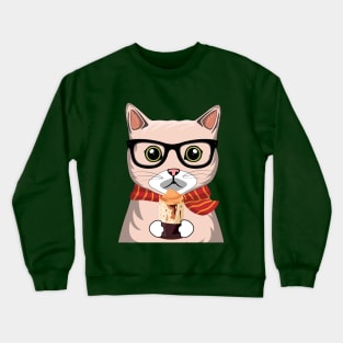 Funny Chocolate Coffee Cat Crewneck Sweatshirt